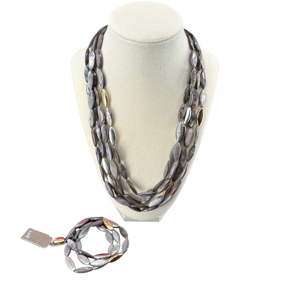 J. Jill Shell Necklace & Bracelet Set Mixed Metal Cluster Mother Pearl Abalone - Picture 2 of 16